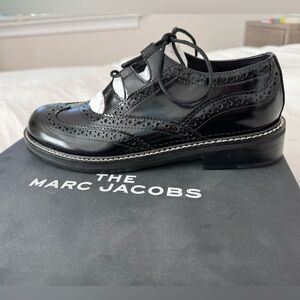 MARC JACOBS Womens Black The Ghillie Round Toe Wedge Leather Oxford Shoes 37.5